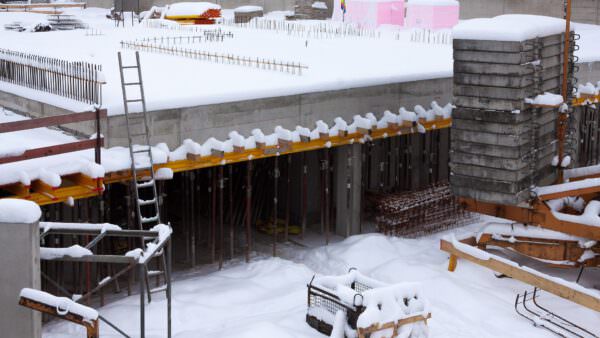 Construction site covered by snow